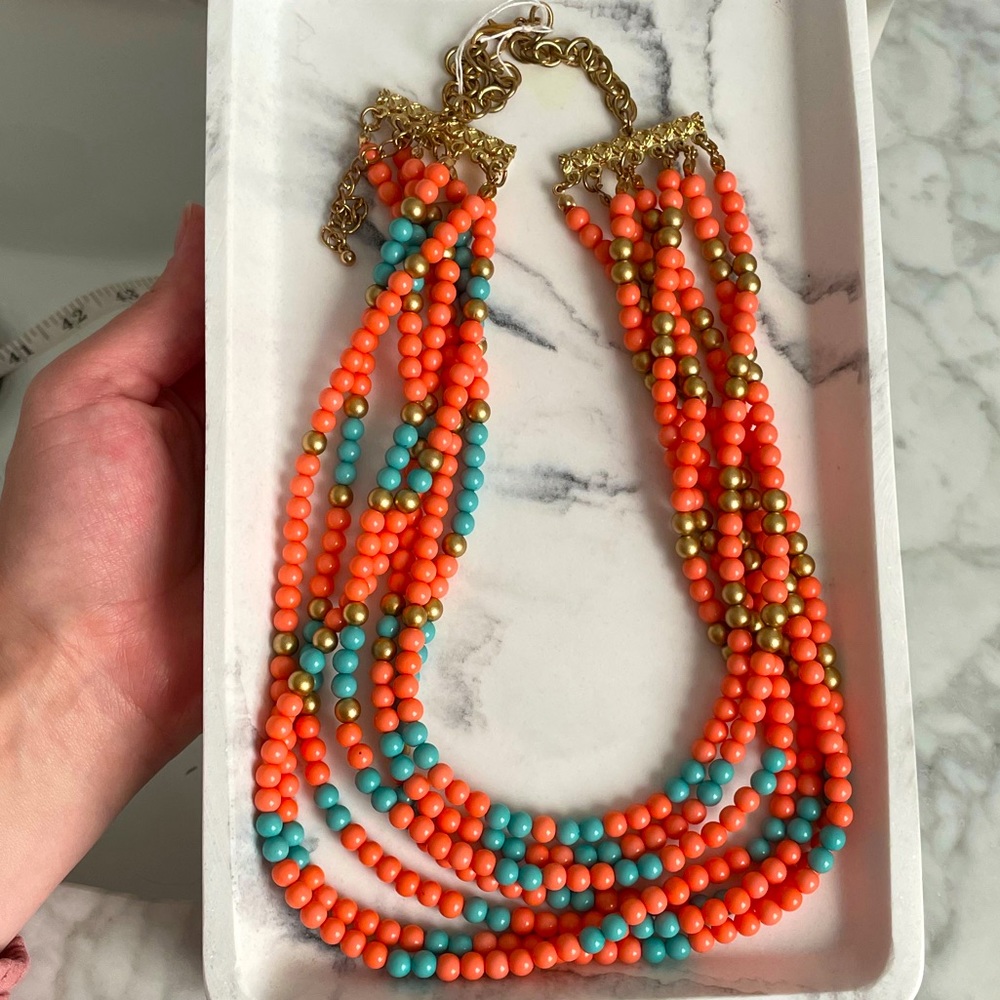 Coral and Turquoise Beaded Multi Strand Necklace